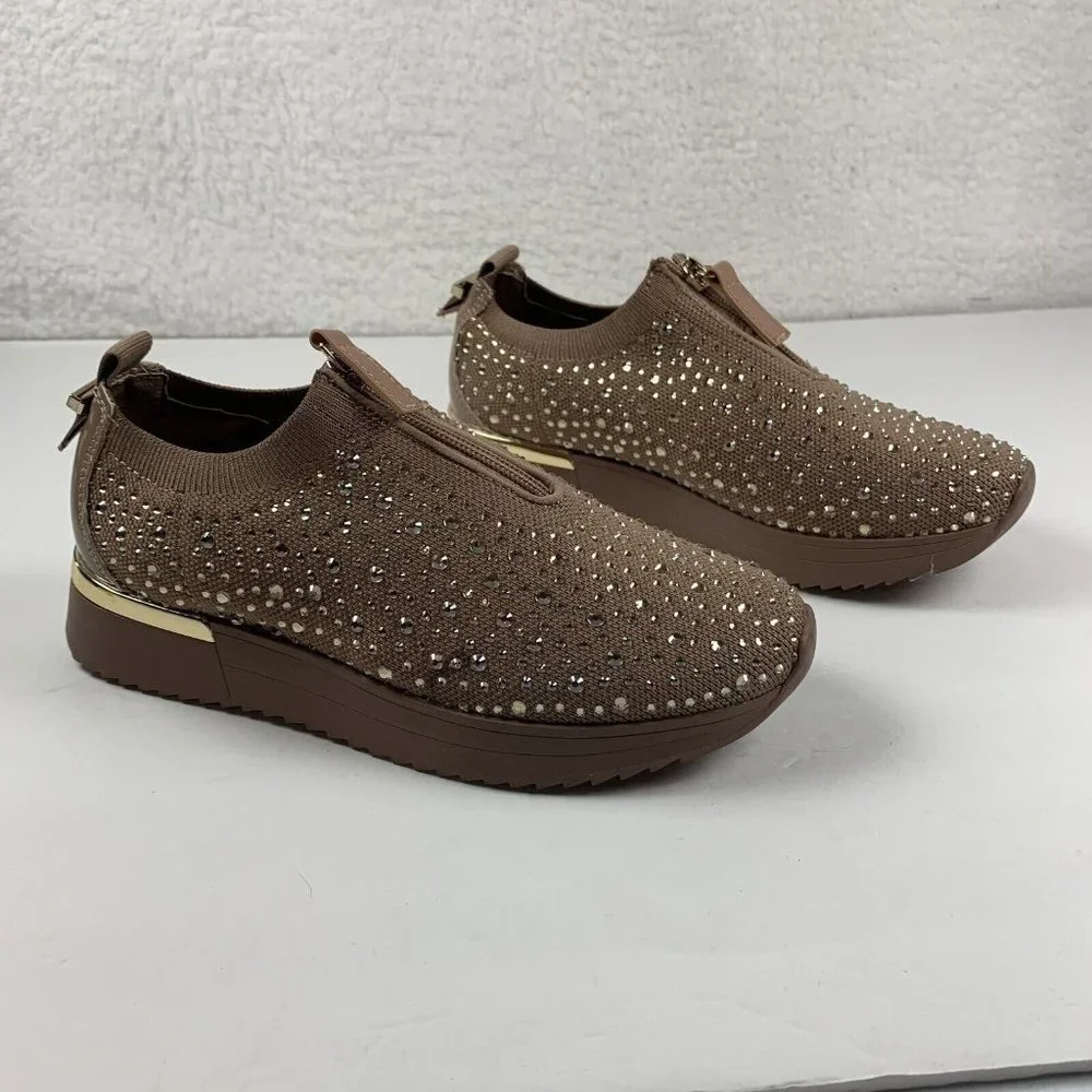 Kenneth Cole Reaction Cameron Zip Jewel Jogger Sneakers Women's Sz 6 Cashew 7888